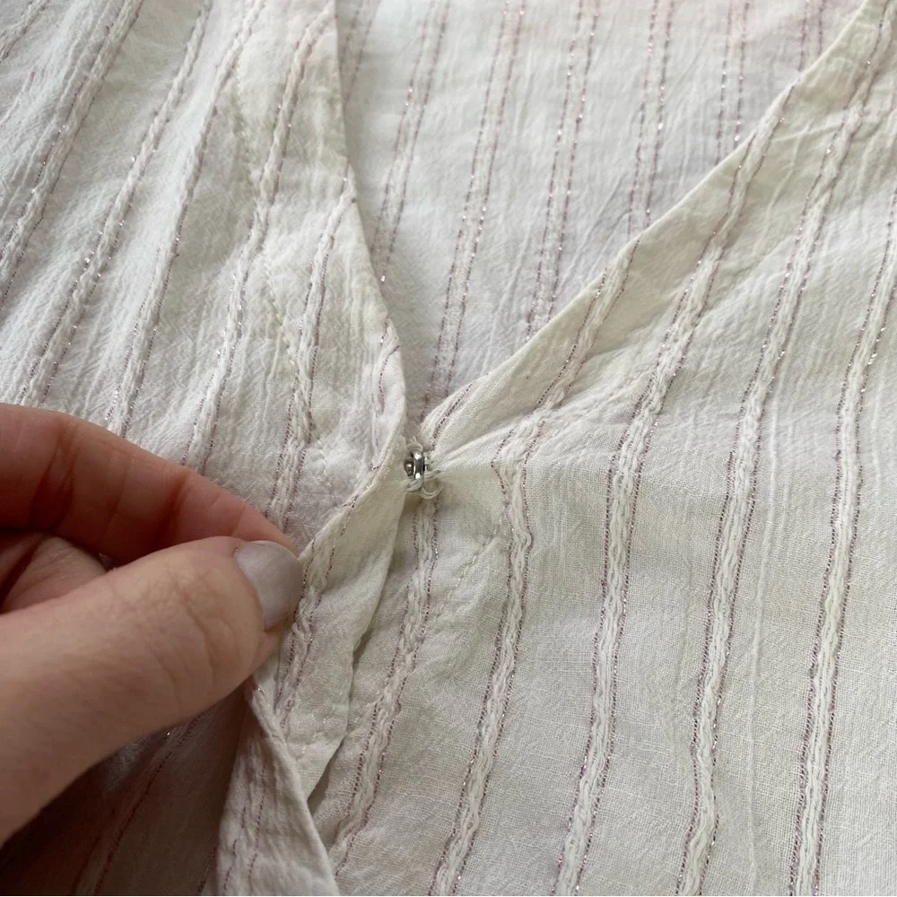 Madewell White Pink Metallic Striped Peplum Top Medium - Picture 4 of 10